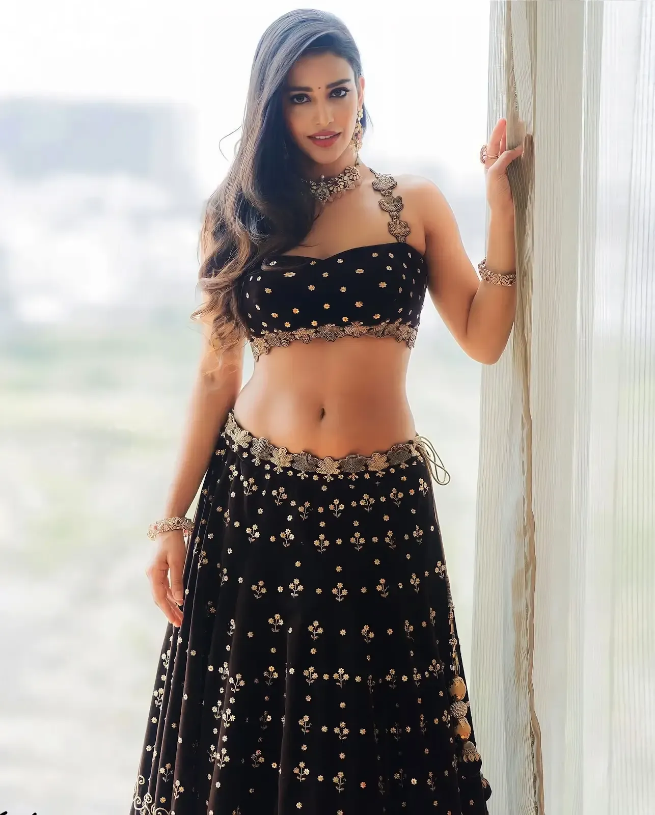 Indian Actress Daksha Nagarkar in Traditional Black Lehenga Choli